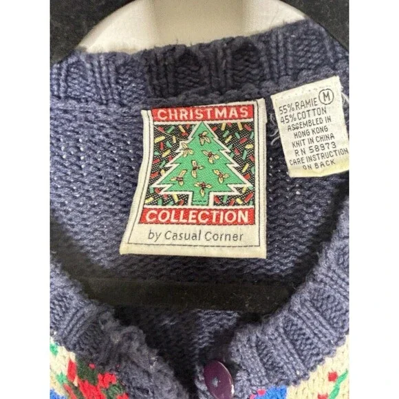 Vtg Casual Corner Womens Embroidered Cardigan Christmas Sweater Size M Knit - Picture 10 of 10